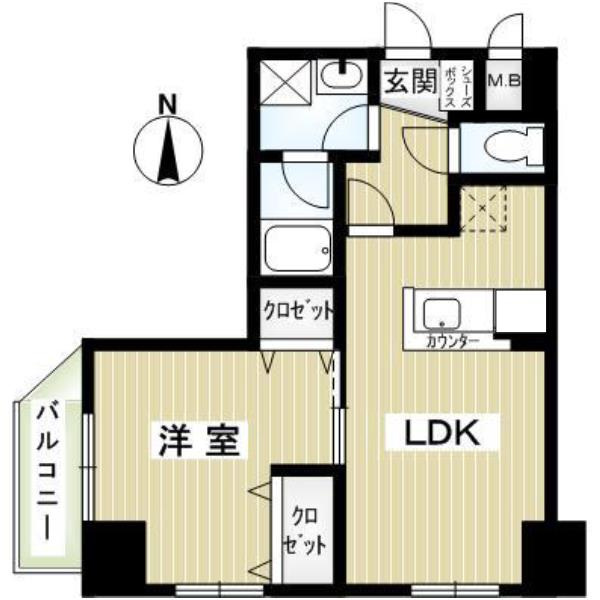 ライオンズマンション京都河原町の間取り|壁芯38.43㎡の1LDKの間取りです。