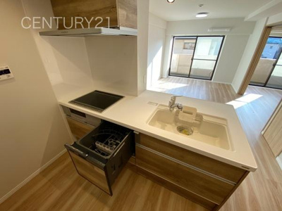 【キッチン】 | ウイング高崎 | シンクも大きく洗い物もしやすい浄水器付。シャワーヘッドは引き出し可能、シンクの隅々まで洗い流せます。