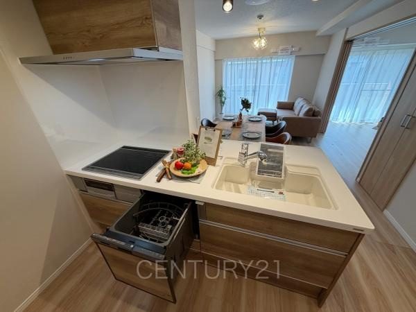 ウイング高崎のキッチン|シンクも大きく洗い物もしやすい浄水器付。シャワーヘッドは引き出し可能、シンクの隅々まで洗い流せます。