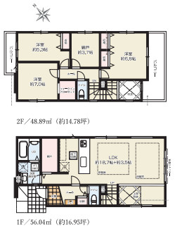上尾市浅間台　12期　新築一戸建て　グレース　01の間取り|上尾市浅間台　12期　新築一戸建て　グレース　01、3SLDK、土地面積141.19m2、建物面積104.93m2