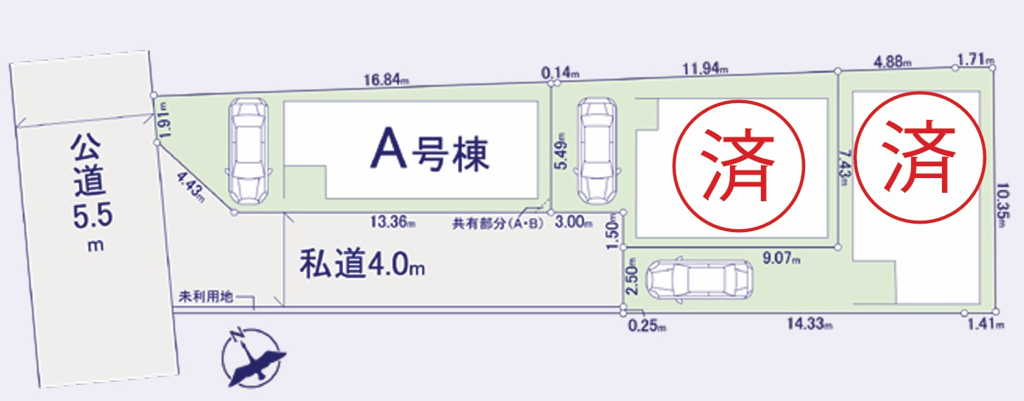 入間市扇町屋　新築戸建　全３棟の区画図