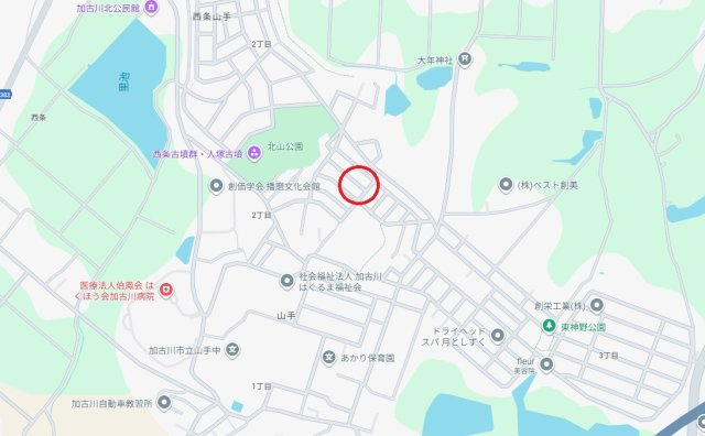 加古川市山手2丁目　　JR「神野駅」徒歩20分の地図