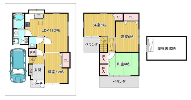 【間取り】 | 八尾市刑部3丁目 | 【4LDK＋カーポート】室内全面リフォーム済み☆食洗機・浴室乾燥機・モニターホン完備☆バルコニー2ヶ所☆屋根裏収納付きです♪