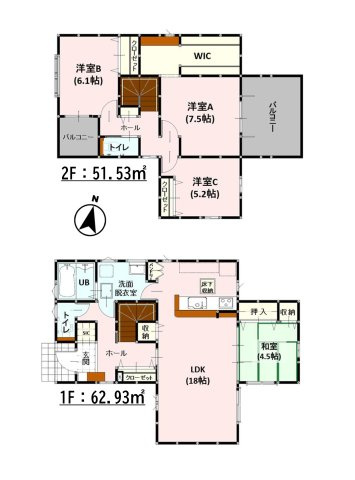 菊池郡大津町大字下町第2-3棟(1号棟)の区画図|配置図（1号棟）