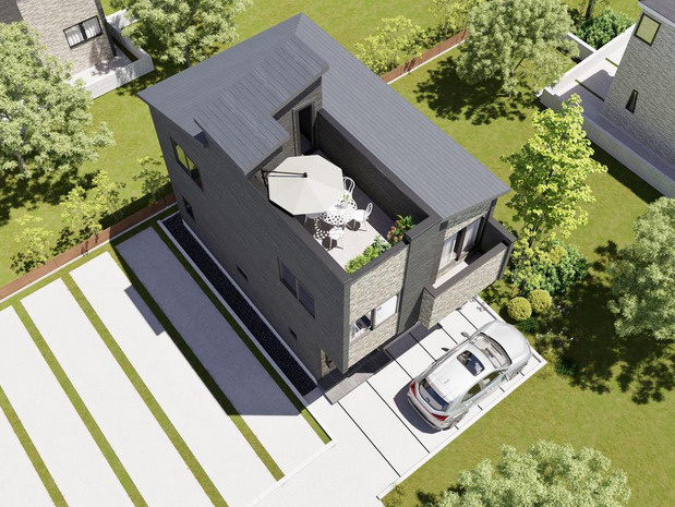 新座市栄5丁目　星降るスカイデッキ付　ZEH水準住宅　限定1棟の外観パース