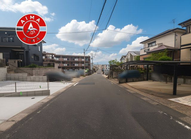 春日市白水ヶ丘2丁目第4-2棟（1号棟）の前面道路含む現地写真|前面道路は閑静な住宅地をはしる車通りの少ない道路。お車の出し入れが苦手なママや小さなお子様にも安心ですね。しっかり舗装もされているので、ベビーカーや自転車で通っても快適に通行できます。