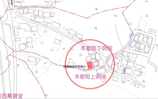 本宿町字下明法　土地の地図