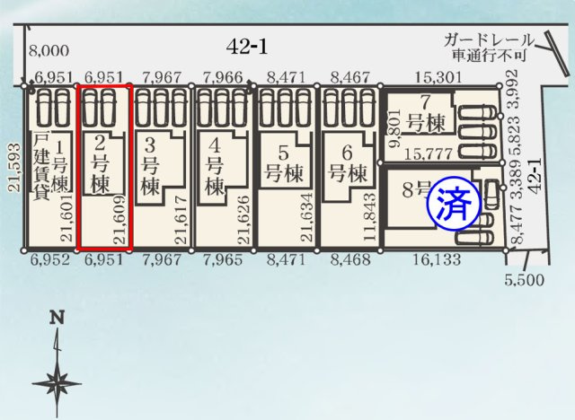 玉村斉田第２期（全８棟）2号棟の区画図