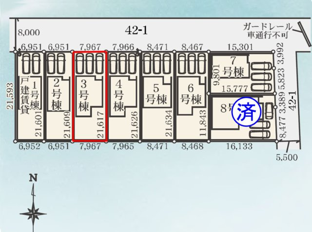 玉村斉田第２期（全８棟）3号棟の区画図