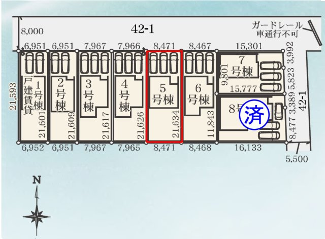 玉村斉田第２期（全８棟）5号棟の区画図