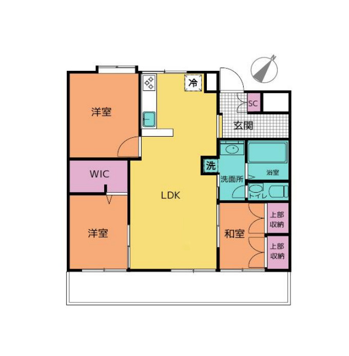 宮原パークハイツの間取り|宮原パークハイツ、3LDK、専有面積60.96m2、