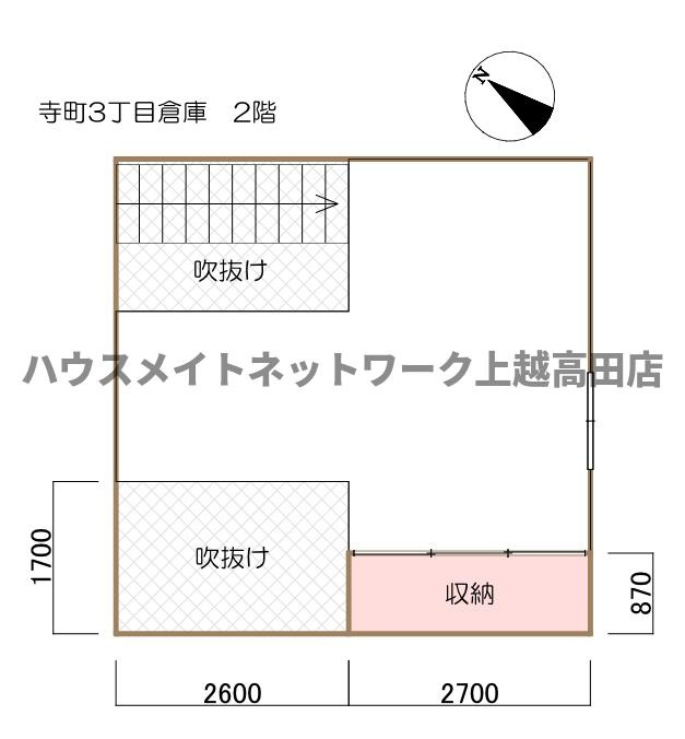 寺町３丁目倉庫・車庫の間取り|間取図２Ｆ　奥行きは、5.3ｍ有ります。