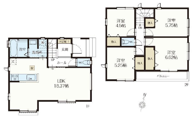 新座市栄5丁目　耐震×ZEH水準　快適住宅　全2棟の間取り|A号棟　4LDK　土地面積82.90m2　建物面積93.15m2