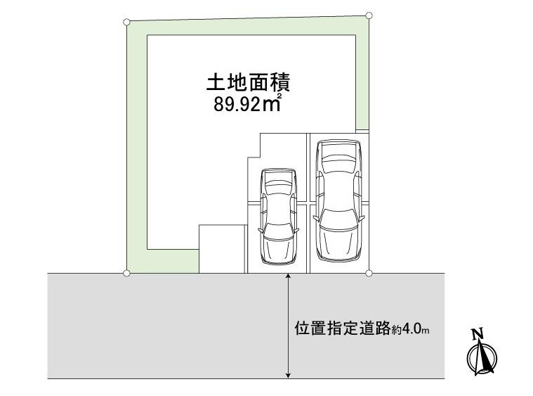 【Livele Garden.S】東村山市萩山町６期の区画図|並列2台駐車可能(車種による)。