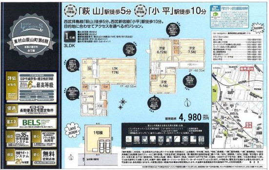 【Livele Garden.S】東村山市萩山町６期のその他|□売主作成による販売用の図面(マイソク)です。この図面には売主の工夫(お客様へ本物件のメリットをうまく伝えられる様)が良く表れています。□