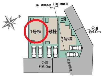 豊田市丸山町4丁目2期　新築分譲住宅　全3棟　1号棟の区画図