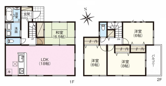 【間取り】 | 八尾市山本町北6丁目 | 2階建【全居室6帖以上の4LDK＋駐車2台可】LDKゆったり18帖♪玄関電子キーシステム・浄水器・浴室乾燥機・ペアガラス完備等☆フラット35S利用可能です♪