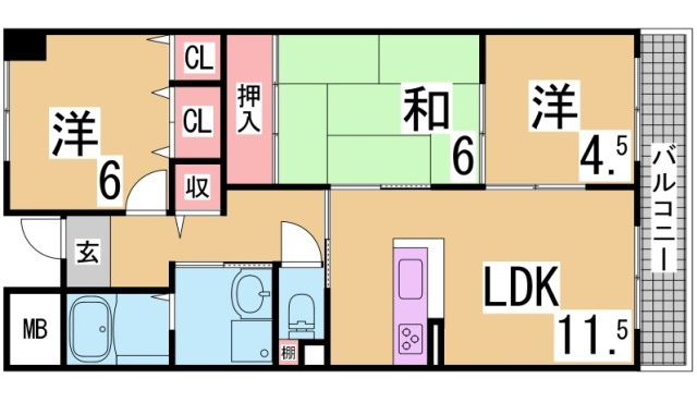 神戸市兵庫区浜崎通の賃貸マンションの間取り