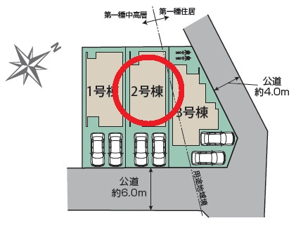 豊田市丸山町4丁目2期　新築分譲住宅　全3棟　2号棟の区画図