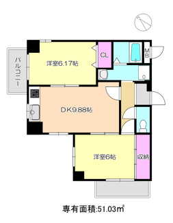 【間取り】 | メゾンドゥフレール　２－Ｉ | ★お部屋のグレードＵＰ！！
過去に、和室6帖（南）を洋室6帖へ間取り改造【2022.4施工】