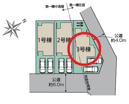 豊田市丸山町4丁目2期　新築分譲住宅　全3棟　3号棟の区画図
