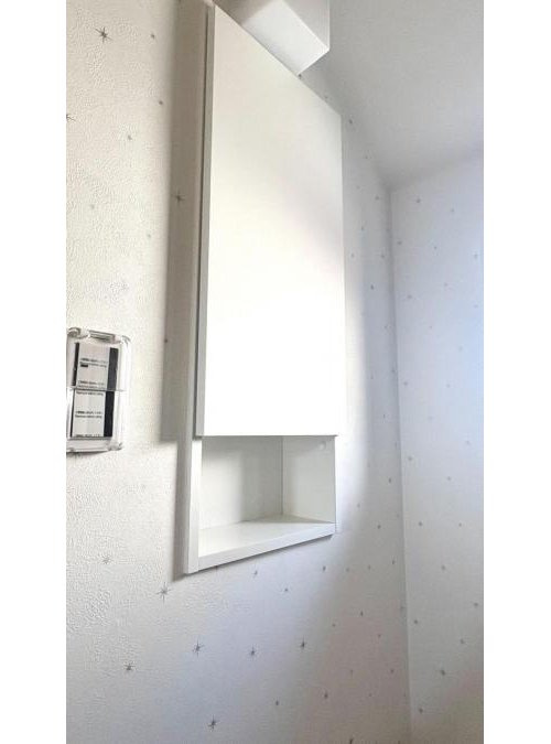 新築分譲住宅　小平の家のトイレ|《トイレ収納》壁面収納付きなので、お掃除用具やストック品もスッキリ片付きます。