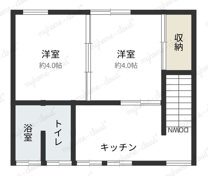 岡山市東区可知　貸店舗付き住宅の間取り|２階住居部分。