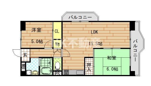 【間取り】 | シャトー八戸ノ里（八戸ノ里賃貸） | 間取りです