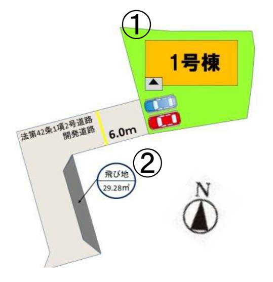 【区画図】 | 福岡市西区太郎丸2丁目2期　1号棟（全5区画）【仲介手数料無料・0円】 | 区画図です。1号棟