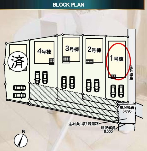 クレイドルガーデン前橋市下細井町第10　1号棟（平屋）の区画図|駐車場2台以上ご用意しています！
並列駐車なので、車の出し入れもしやすいですよ！