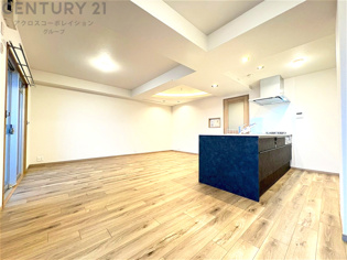 キッチン前のダイニングスペース　カウンターキッチンから料理の受け渡し等に便利です。ダイニングセットを置いても十分な広さを確保。