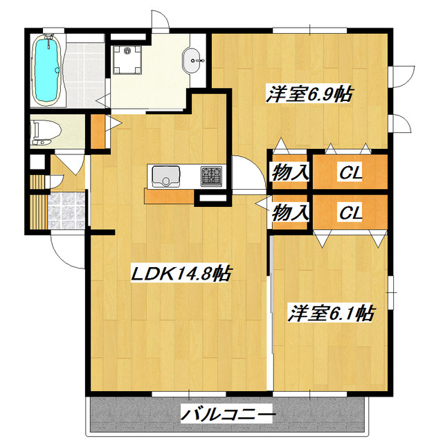 フィオーレの間取り|３面採光の明るいお部屋です。