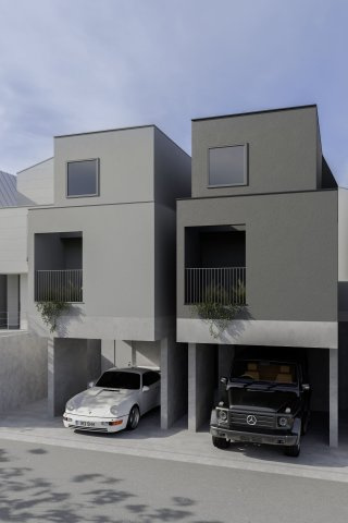 【完成予想図】 | B区画・C区画建物参考プラン完成予想パース
LDK18帖以上+車庫+書斎付4LDK参考プラン（建物面積136.00平米）