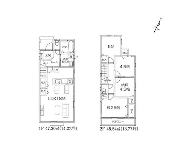 【間取り】 | 川越市岸町2丁目　新築一戸建住宅　全3棟　(ふじみ野店) | ■ZEH水準の省エネ住宅
ゆったりとくつろげる18帖のLDK。
納戸やリビング収納を設けた収納豊富なお住まいです。