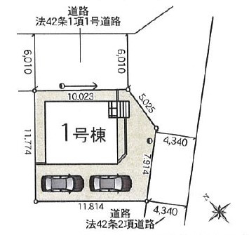 クレイドルガーデン宇都宮市御幸ヶ原町第8の区画図|角地になります。向かい側には公園もあります。南東側は線路があります