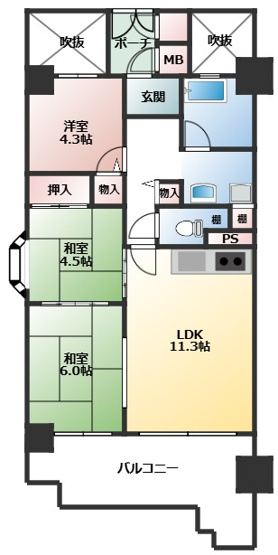 【間取り】 | シャルマンコーポ第三瀬田Ⅰ