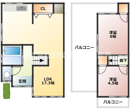 善根寺町4丁目中古テラスハウスの間取り|内装リフォーム歴有で室内キレイです！小さいお子様がおられるファミリー様、ご夫婦お二人様にオススメです！