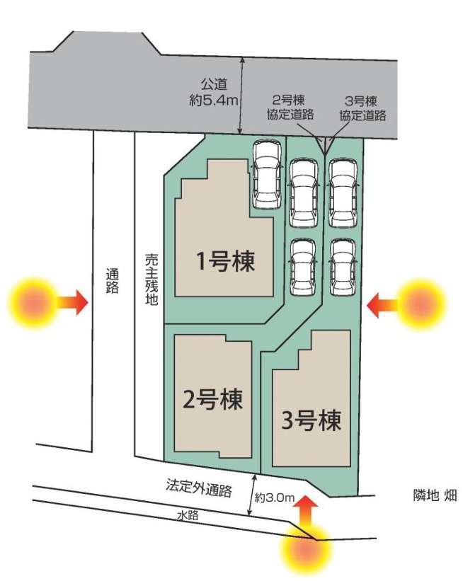 仲介手数料無料　東村山市野口町２期　新築戸建　全３棟の区画図