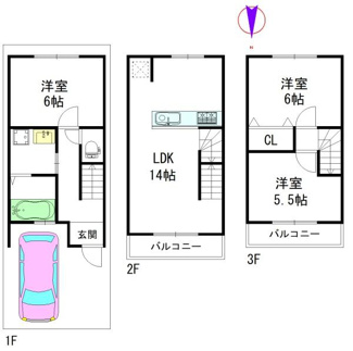 【その他】 | 建物参考プラン：間取り3LDK、木造3階建、建物面積延70.87平米（1F23.89平米、2F24.30平米、3F22.68平米)