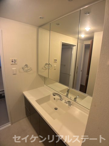 ガーデンブリーズ光の街　2階部分の独立洗面台|広々とした三面鏡独立洗面台です