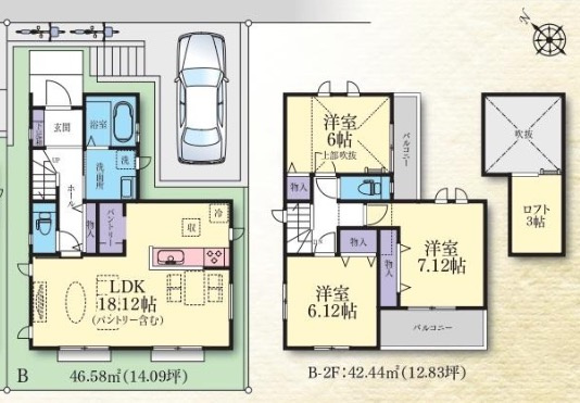 【間取り】 | ★仲介手数料無料★横浜市港南区東永谷1丁目 　新築戸建全2棟　B号棟 | 仲介手数料無料！お問合せ下さい/080-7058-7312 
