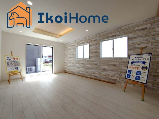 明石市二見町西二見　新築戸建の居間・リビング|◆同社施工例◆フロアーコーティング・エアコン・壁掛けテレビ・などを住宅ローンに組込む事も可能です