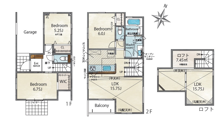 福岡市早良区飯倉3丁目第1-2棟(2号棟)の区画図|全居室収納豊富で便利です。