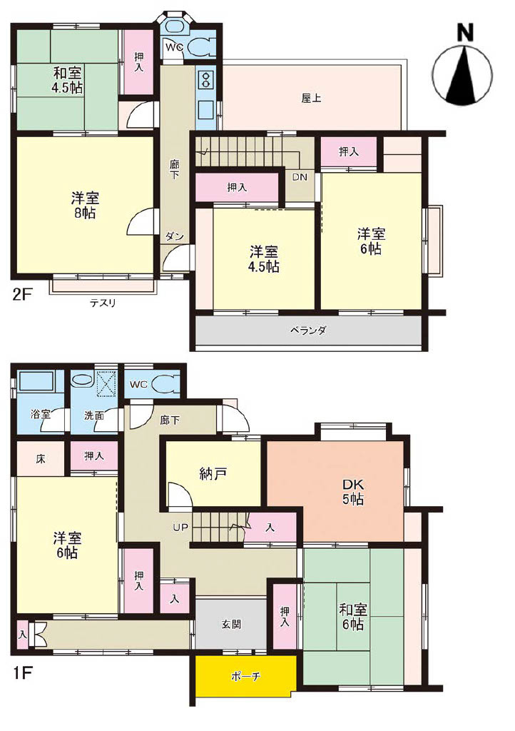 豊中市永楽荘三丁目戸建の間取り|広々６SLDK！
2階にもキッチンがあり二世帯住宅対応です！
