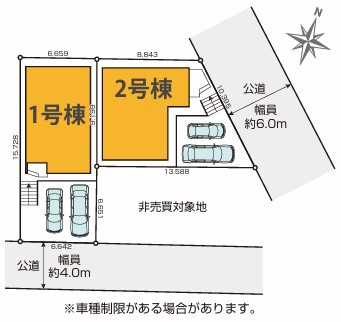 茅ヶ崎市平和町　新築戸建　2号棟の区画図|2号棟☆