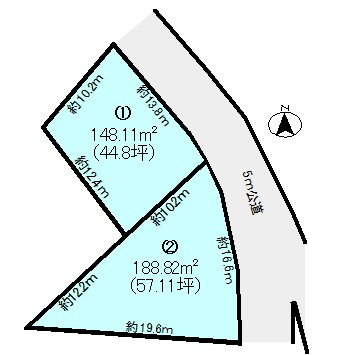 土浦市桜ヶ丘町　①号地の土地図|1号地：313万円　2号地：399万円