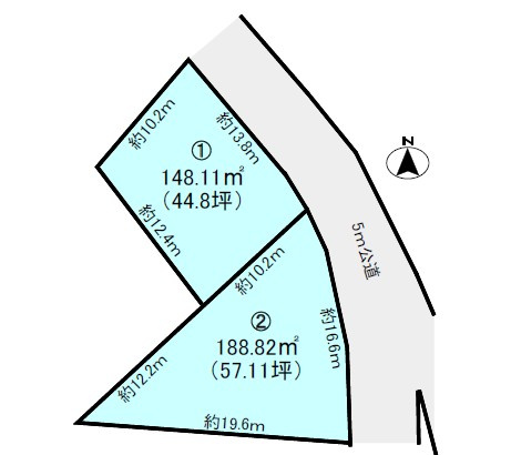 土浦市桜ヶ丘町　②号地の土地図|1号地：313万円　　2号地：399万円