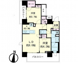 大宮スカイ＆スクエア・ザレジデンスの間取り|大宮スカイ＆スクエア・ザレジデンス、2LDK、専有面積57.89m2、バルコニー面積16.04m2
