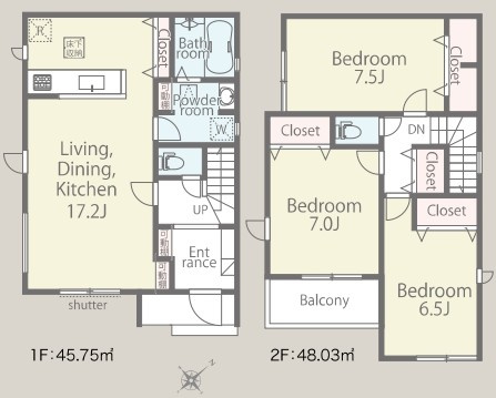 草津市西矢倉3丁目1号棟　新築戸建て