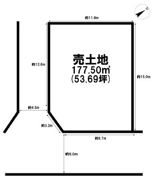 加古川市山手2丁目　土地の土地図|敷地約53.6坪です。